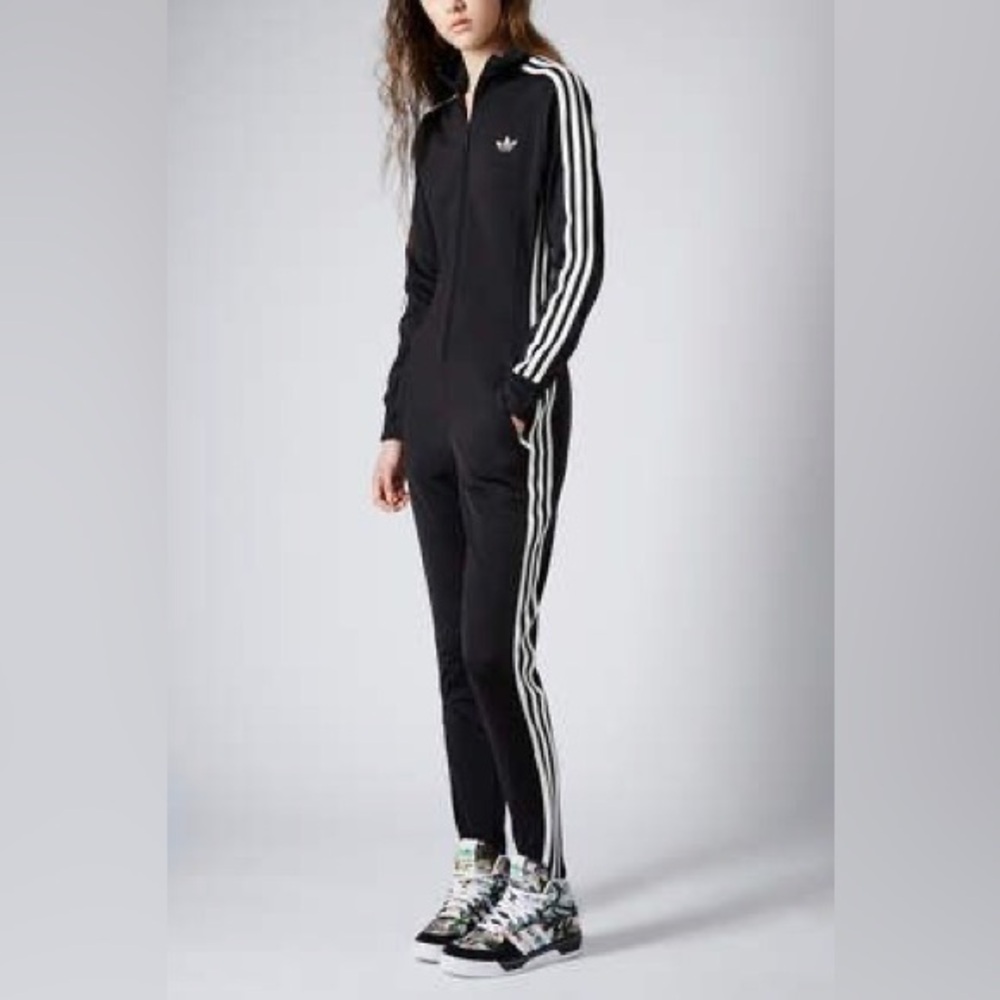 Adidas x Top Shop All-In-One Black Jumpsuit SZ 10 L/S Medium Limited Edition